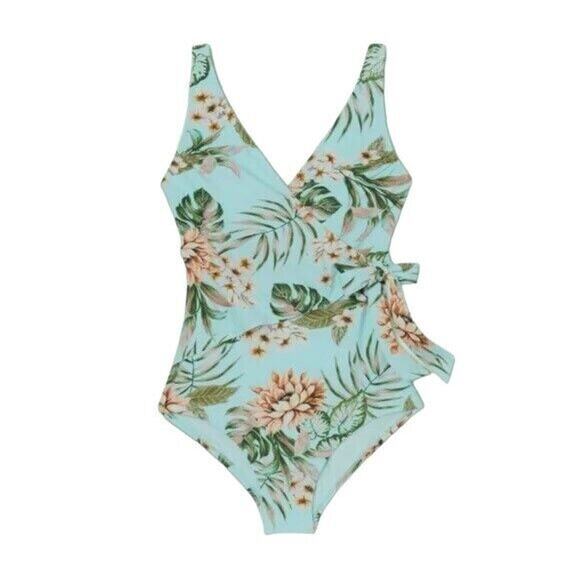 NEW Kona Sol One Piece Swimsuit Sz XL Full Coverage Wrap Tropical Floral Modest - Picture 1 of 11